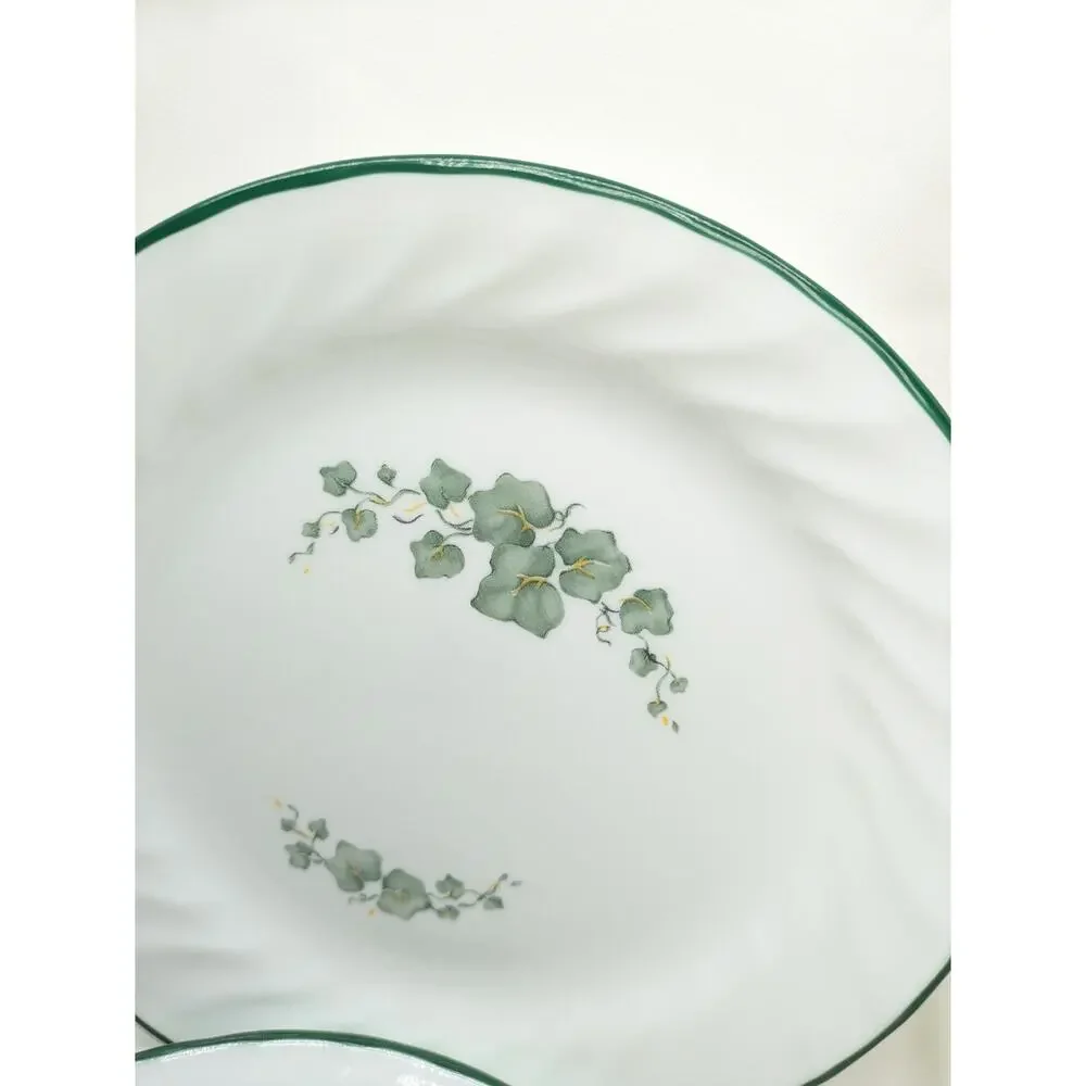 Set of 4 Corelle Callaway Ivy Dessert Salad Dessert Plates Swirl Green Rim 7